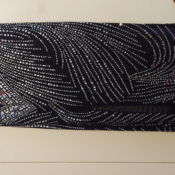 Banjul Black Semi Sheer One Shoulder Strap Gown with Silver Rhinestones Sz Small - Picture 8 of 16